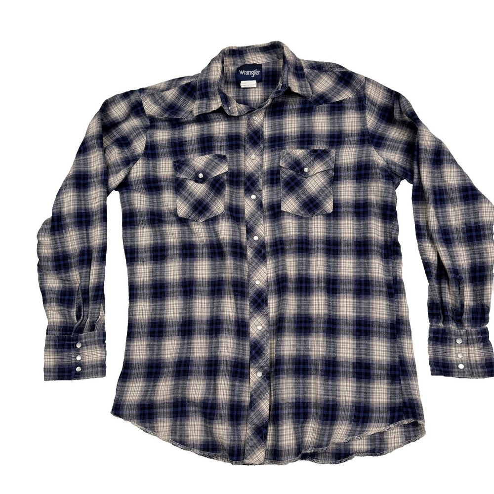 Vtg Wrangler Shirt Mens Large Tall LT Plaid Western Pearl Snap Flannel 🔥🔥